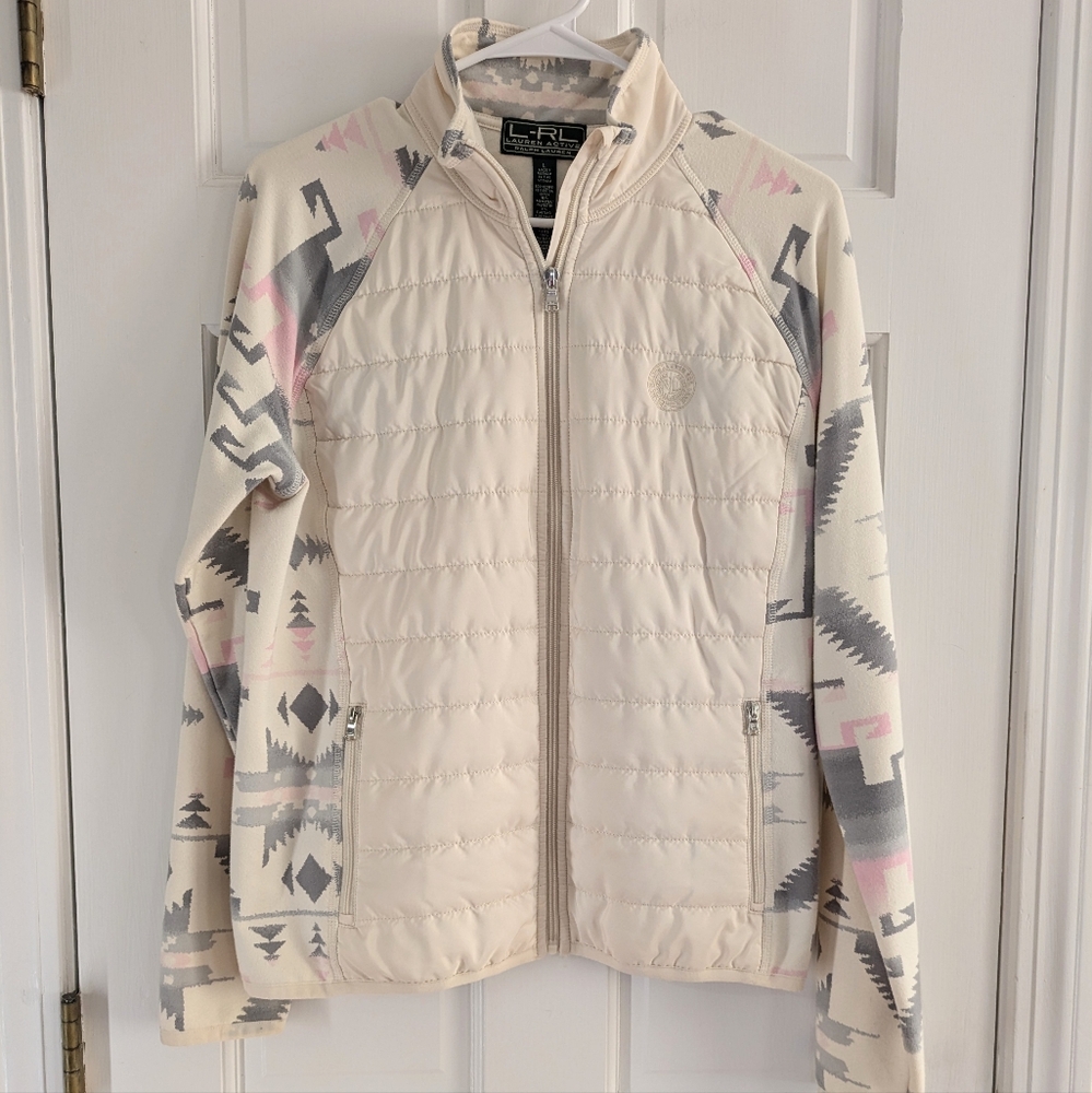 Ralph Lauren Aztec Western Preppy puffer Jacket pink and gray size L athleisure